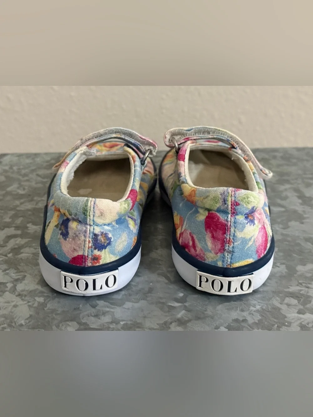 Polo Ralph Lauren Girls Floral Mary Jane Canvas Sneakers, Size 8